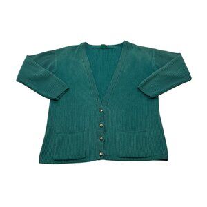 Vintage 90s Hunt Club Cotton Cardigan Green Rib Knit Men’s Large